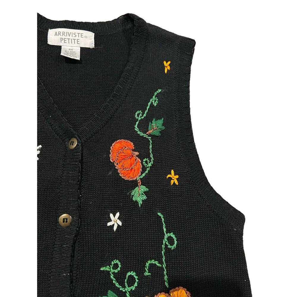 Vintage Halloween Vest Embroidered Beaded Pumpkins Button Women’s Size Petite M - Picture 4 of 7